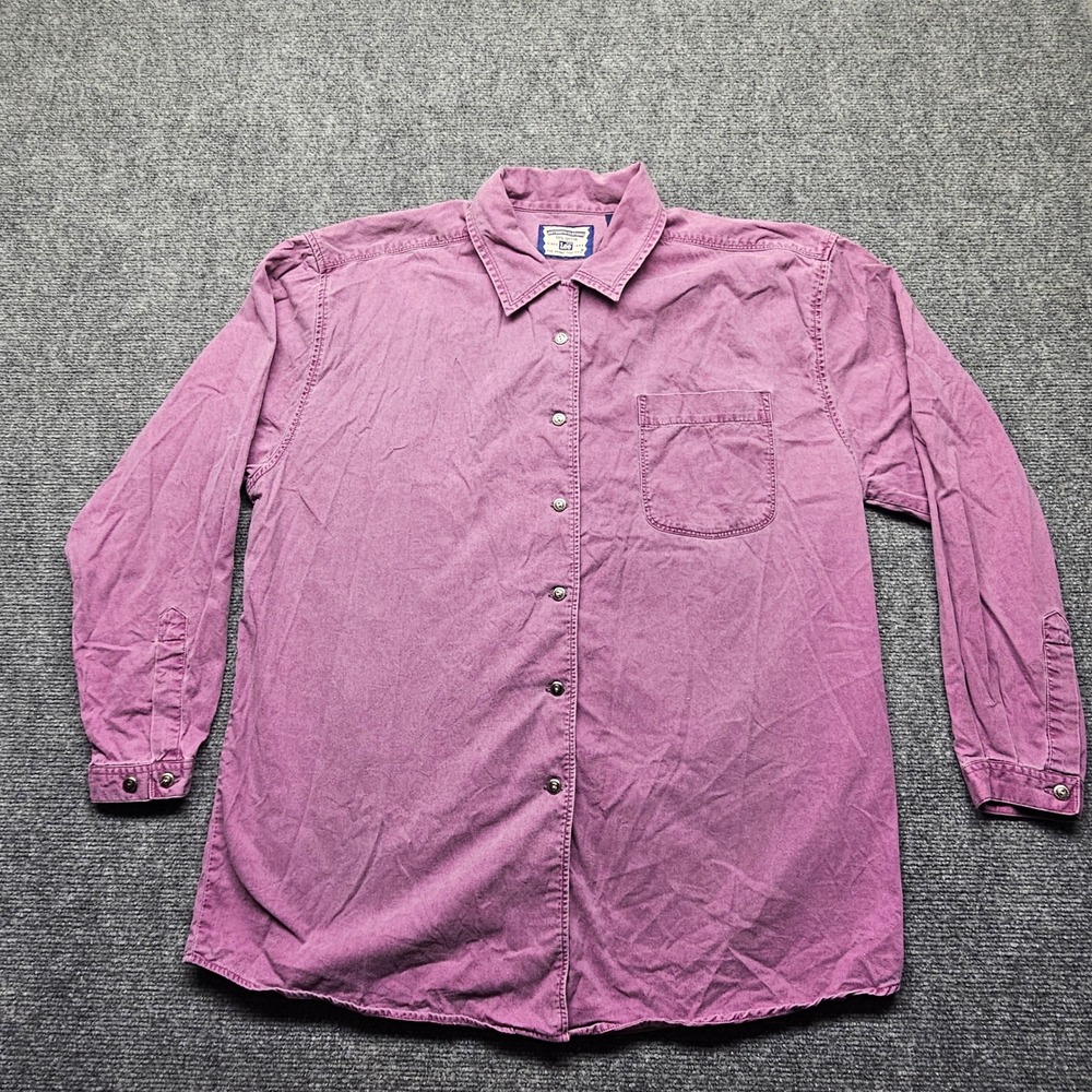 Vintage Lee Mens Large Purple Cotton Button Down Shirt Silver Buttons L/S